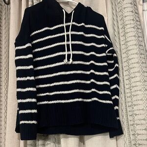 Navy and White Striped Women's Sweater